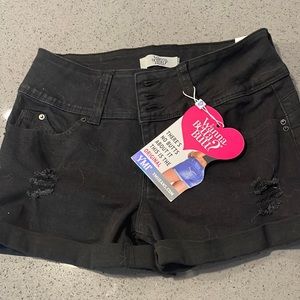 Black jean shorts.